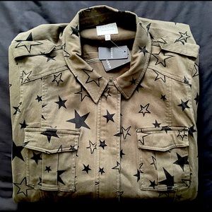 Olive Green & Black Star Twill Anorak